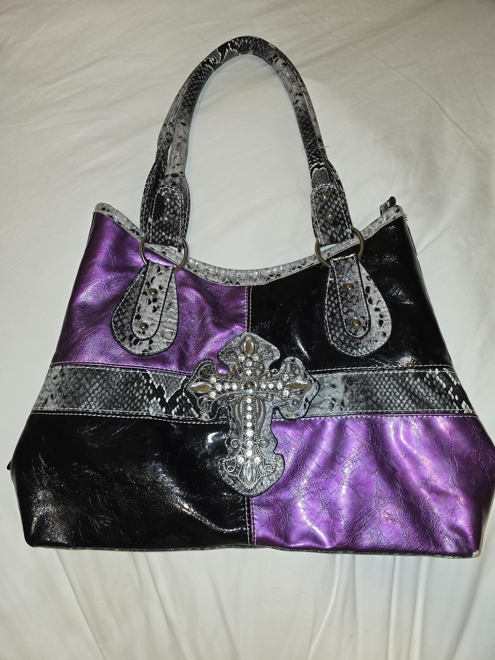 Yesir Cross Embellished Purple & Black Purse